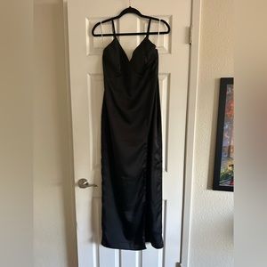 Lulus sultry sophistication black satin maxi dress